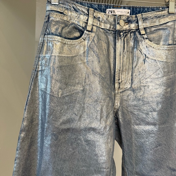 Zara Z1975 Mid Rise Straight Cut Metallic Jeans Sz 2 Eras Tour Festival Concert - Picture 6 of 11